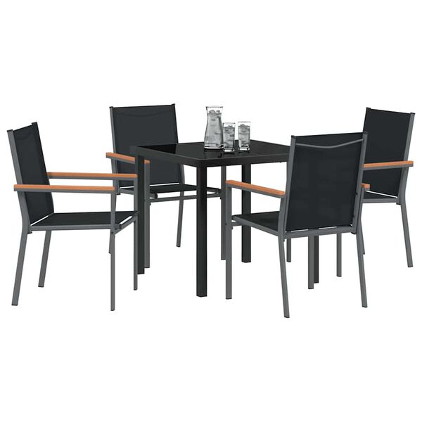 vidaXL Garden Dining Set 5 pcs Black Powder-coated Steel