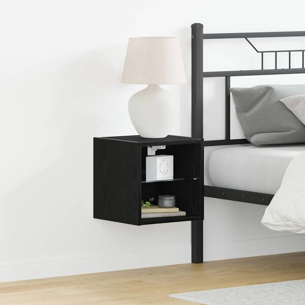 vidaXL LED Wall Bedside Cabinet with Black Engineered Wood