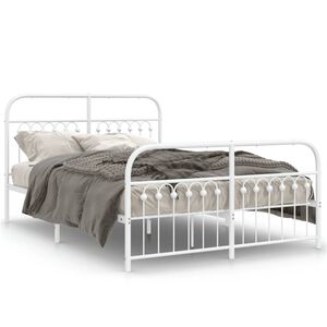 vidaXL Metal Bed Frame without Mattress with Footboard White 137x190cm