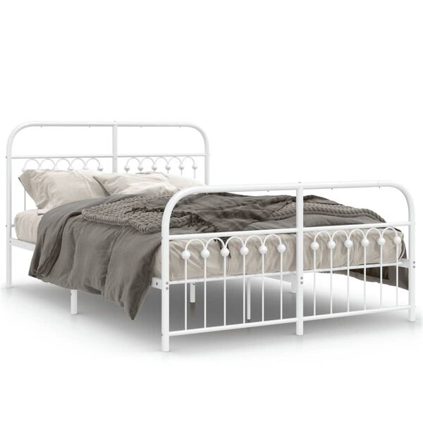 vidaXL Metal Bed Frame without Mattress with Footboard White 137x190cm
