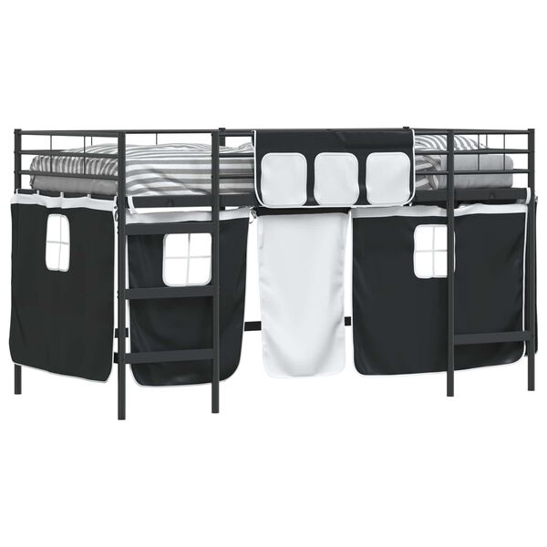 vidaXL Kids'Loft Bed Frame with Curtains Black 79.5 x 200 cm