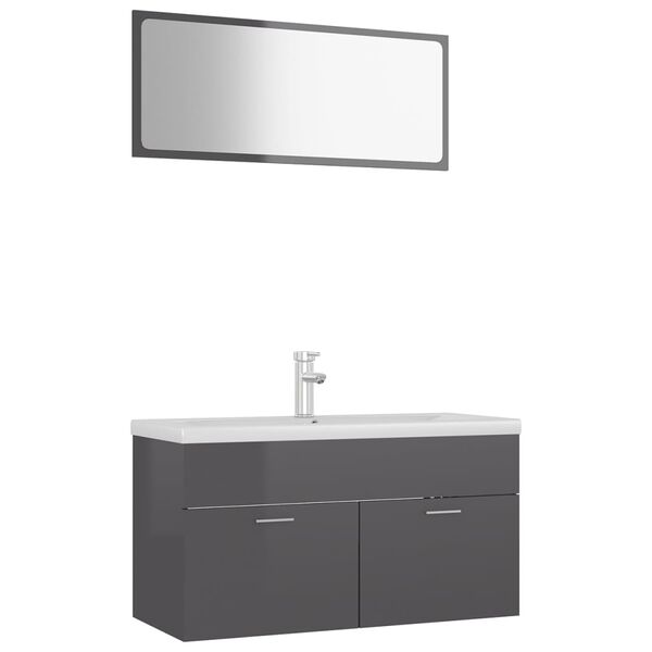 vidaXL Bathroom Furniture Set High Gloss Grey Engineered Wood