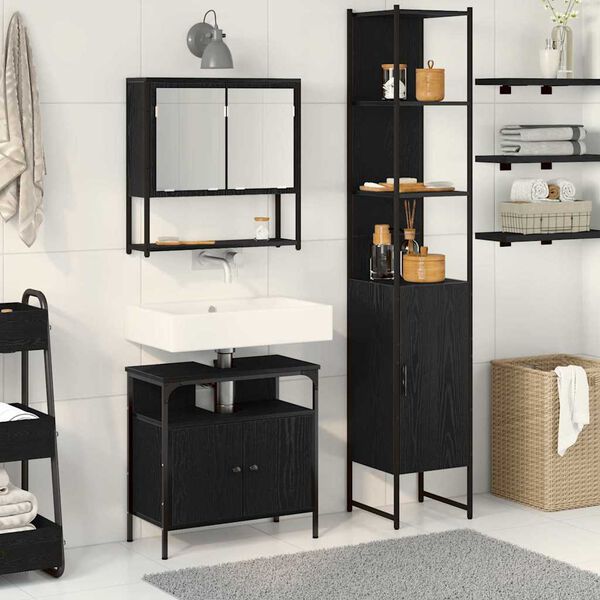 vidaXL Bathroom Furniture Set 3 pcs Black Oak Engineered Wood