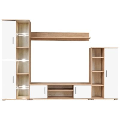 vidaXL TV Wall Unit with LED Lights Sonoma Oak and White