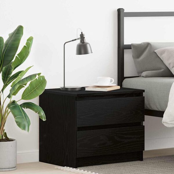 vidaXL Bedside Cabinet Black Oak 50 x 40 x 43.5 cm Engineered Wood