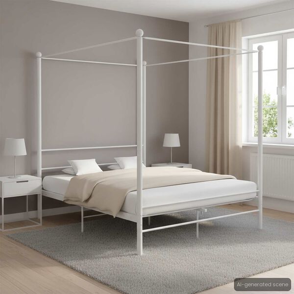 vidaXL Bed Frame with Canopy without Mattress White 160x200 cm Metal