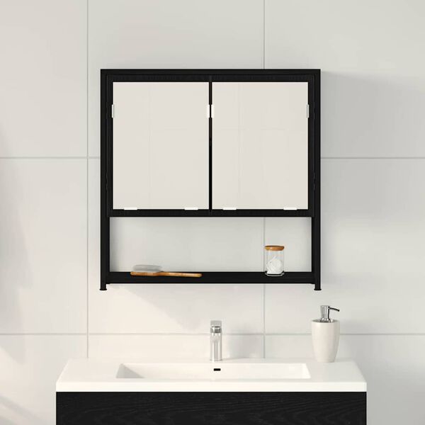 vidaXL Bathroom Mirror Cabinet with Shelf Black oak 60 x 16 x 60 cm