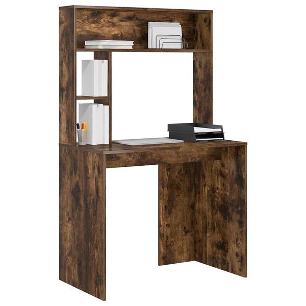 vidaXL Desk with Shelf Smoked Oak 91 x 50 x 149 cm Engineered Wood