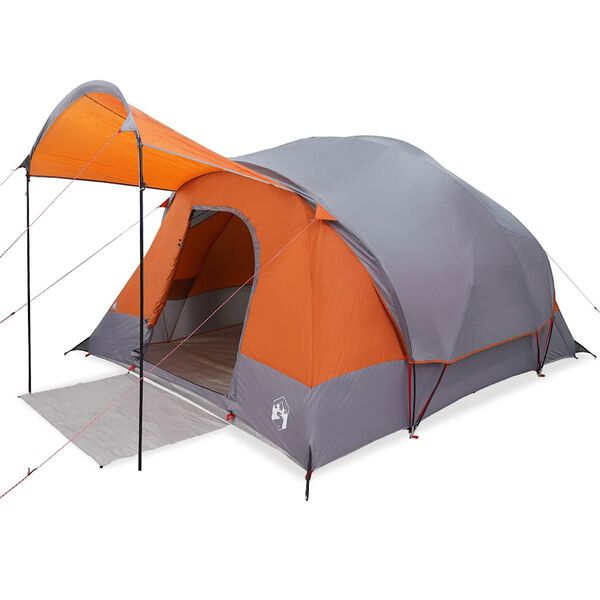 vidaXL Family Tent Tunnel 8-Person Grey and Orange Waterproof