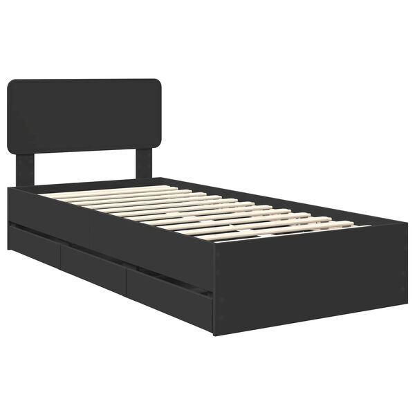 vidaXL Bed Frame with Drawer Black 75 x 190 cm Engineer Wood