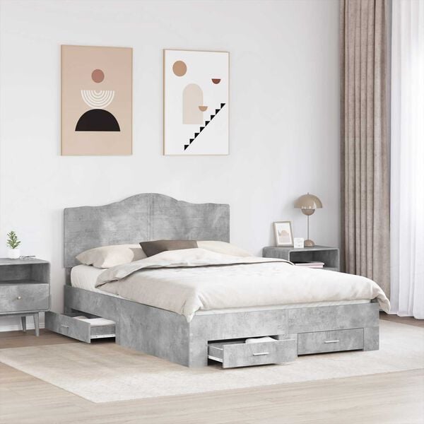 vidaXL Bed Frame Concrete Grey 140 x 190 cm Engineered Wood