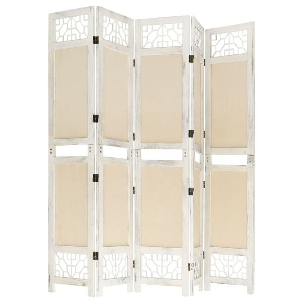 vidaXL 5-Panel Room Divider Cream 175x165 cm Fabric