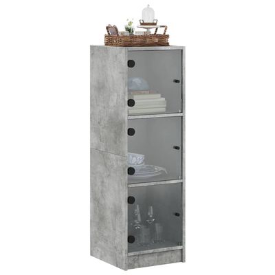 vidaXL Highboard with Glass Doors Concrete Grey 35x37x109 cm