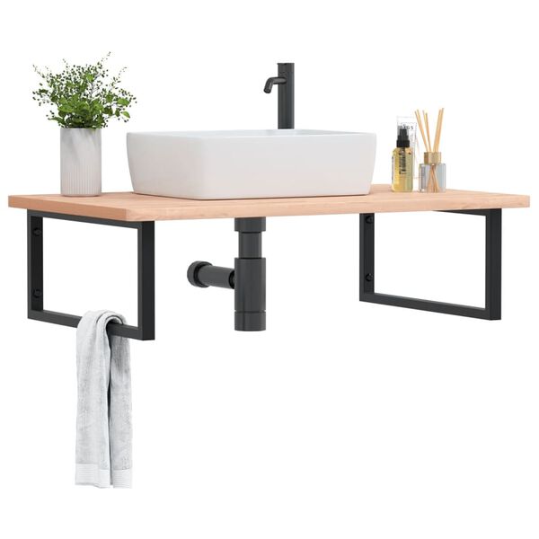 vidaXL Basin Shelf Wall Mounted Steel and Solid Wood Beech