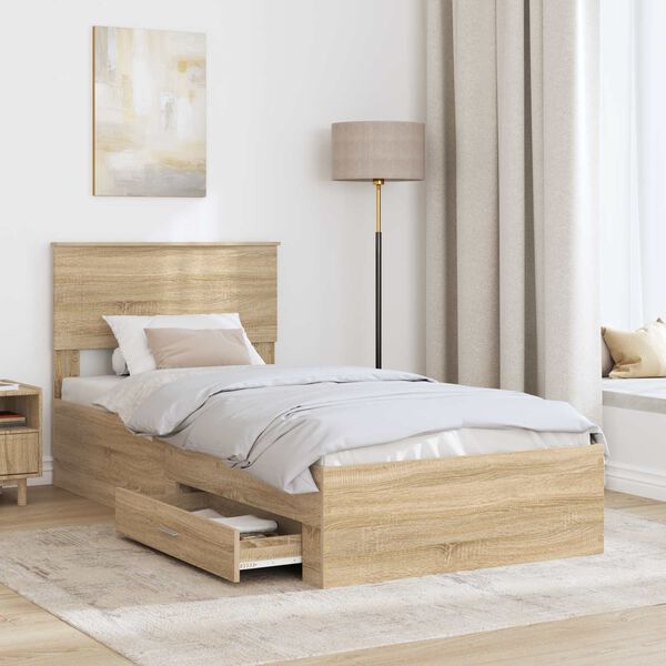 vidaXL Bed Frame with Headboard Sonoma Oak 90 x 190 cm Engineered Wood