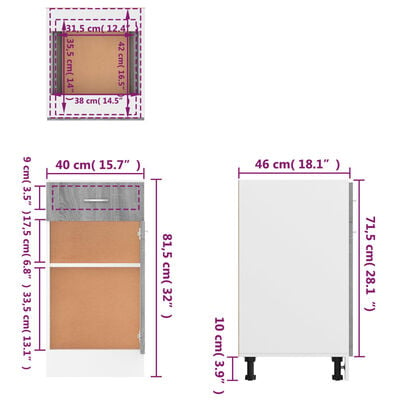 vidaXL Drawer Bottom Cabinet Grey Sonoma 40x46x81.5 cm Engineered Wood