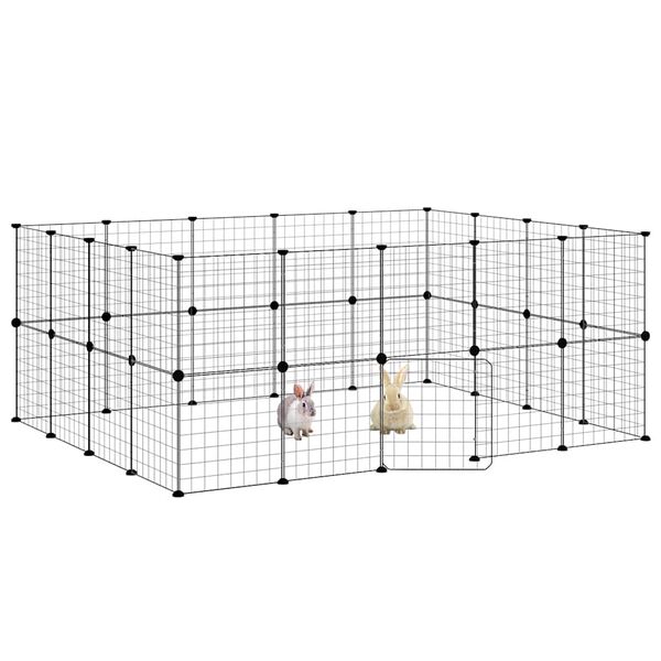 vidaXL 36-Panel Pet Cage with Door Black 35x35 cm Steel