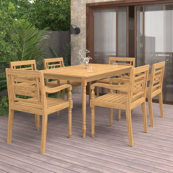 vidaXL 7 Piece Garden Dining Set Solid Teak Wood