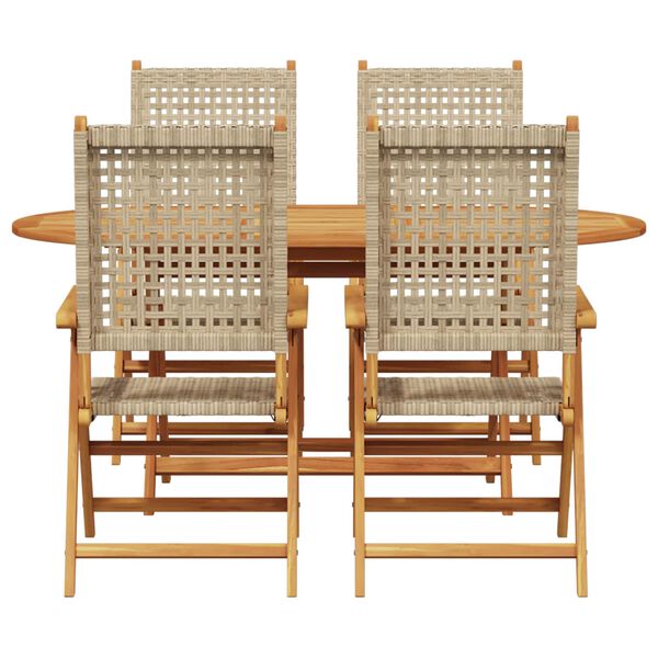 vidaXL Garden Dining Set Folding 5 pcs Beige Solid Acacia Wood