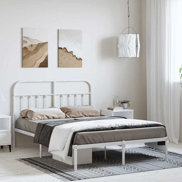 vidaXL Metal Bed Frame without Mattress with Headboard White 150x200cm