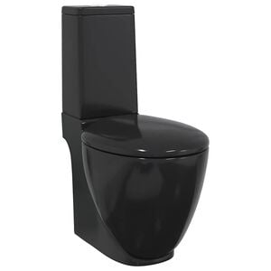 vidaXL WC Ceramic Toilet Bathroom Round Toilet Bottom Water Flow Black