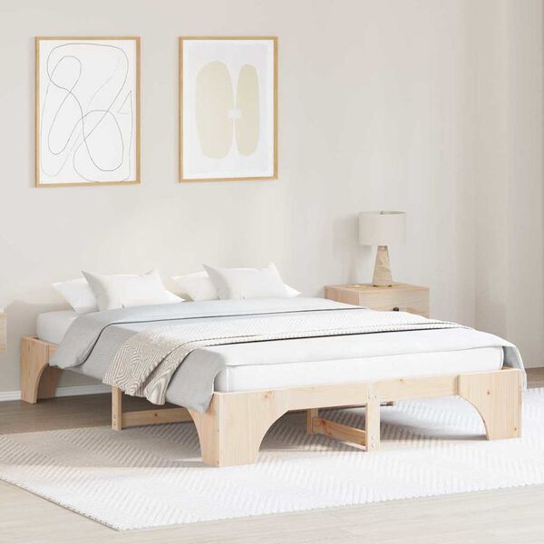 vidaXL Bed Frame Natural 160 x 200 cm Solid Pine Wood