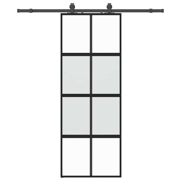 vidaXL Sliding Door with Hardware Set Black 76x205 cm Tempered Glass