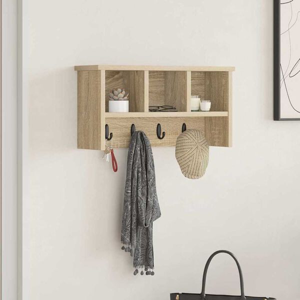 vidaXL Wall-Mounted Coat Rack with Shelf Sonoma oak 50 x 16 x 26 cm