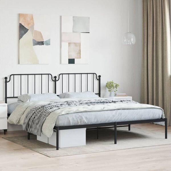 vidaXL Metal Bed Frame without Mattress with Headboard Black 200x200cm