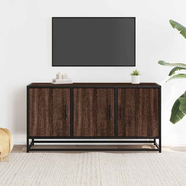vidaXL TV Cabinet Brown Oak 100x35x50 cm Engineered Wood and Metal
