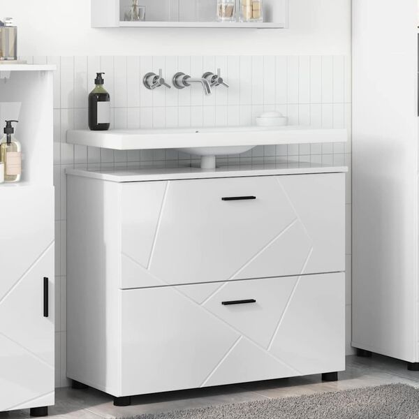 vidaXL Bathroom Cabinet with Drawer High Gloss White 76.5 x 35 x 64 cm