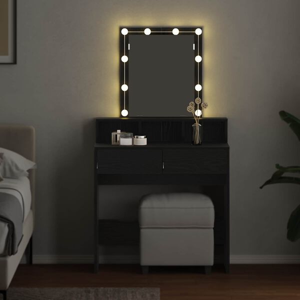 vidaXL Dressing Table Black oak 80 x 41 x 144.5 cm Engineered wood