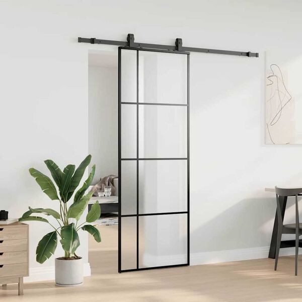 vidaXL Sliding Door with Hardware Set Black 76x205 cm ESG Glass