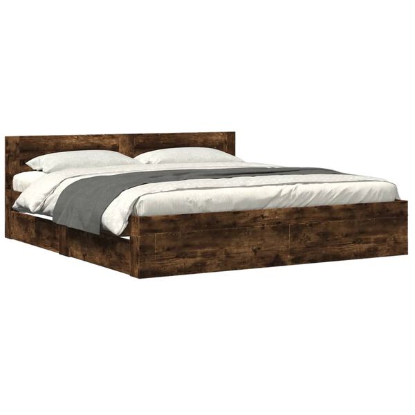 vidaXL Bed Frame with Headboard without Mattress Smoked Oak 180x200 cm Super King