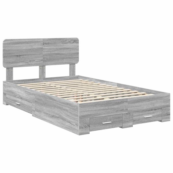 vidaXL Bed Frame with Drawer Grey Sonoma 120 x 190 cm Engineered Wood
