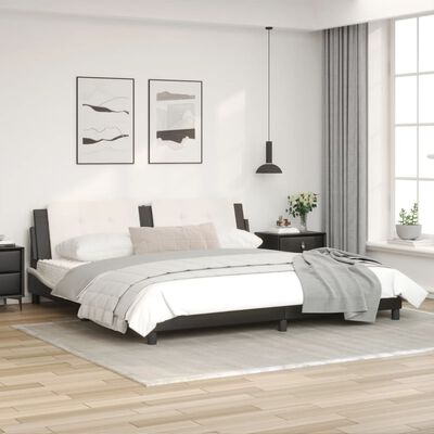 vidaXL Bed Frame with Headboard Black and White 200x200 cm Faux Leather