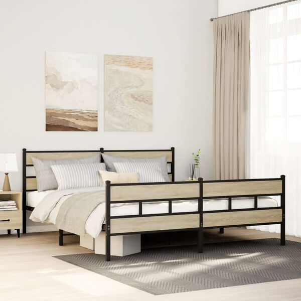 vidaXL Metal Bed Frame without Mattress Sonoma Oak 183x213 cm
