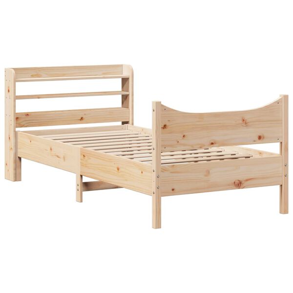 vidaXL Bed Frame with Headboard 75x190 cm Small Single Solid Wood Pine