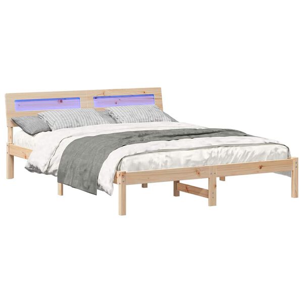vidaXL Bed Frame with Headboard Brown 150 x 200 cm Solid Pine Wood