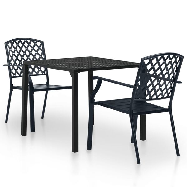 vidaXL 3 Piece Bistro Set Steel Black