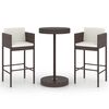 vidaXL 3 Piece Garden Bar Set with Cushions Poly Rattan Brown