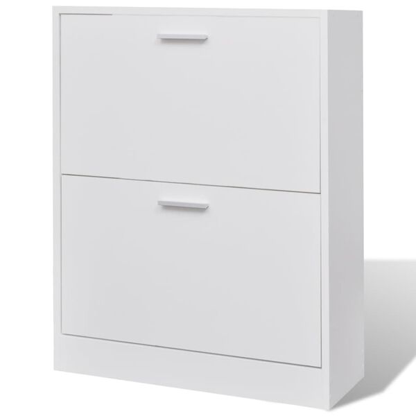 vidaXL White Wooden Shoe Cabinet with 2 Compartments