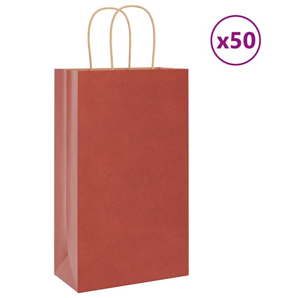 vidaXL Paper Bags 50 pcs with Handles Red 21x11x36 cm