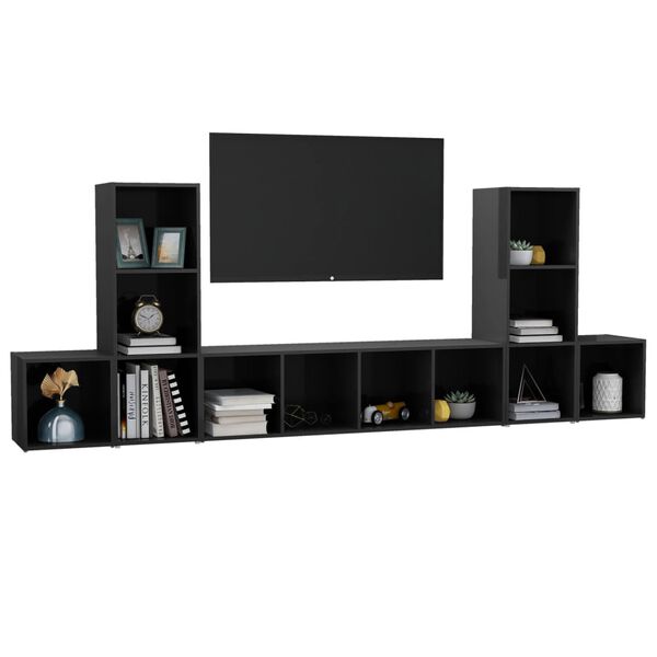 vidaXL 5 Piece TV Cabinet Set High Gloss Grey Engineered Wood