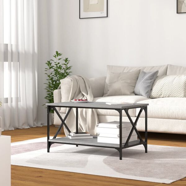 vidaXL Coffee Table Grey Sonoma 80x50x45 cm Engineered Wood and Iron