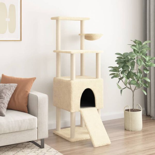 vidaXL Cat Tree with Sisal Scratching Posts Cream 153 cm