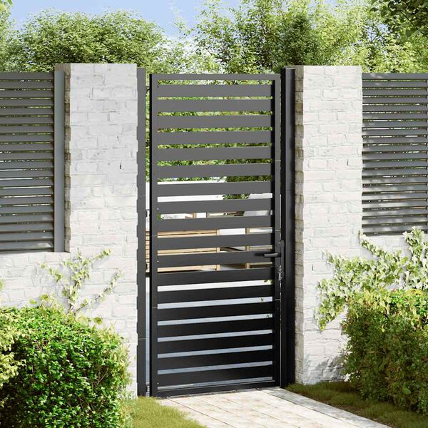 vidaXL Garden Gate Lockable Black 100x180 cm Aluminium