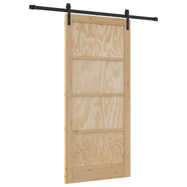 vidaXL Sliding Door Natural and Black 93 x 202 cm Solid Pine Wood