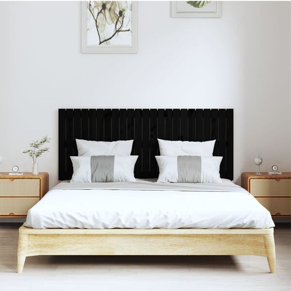 vidaXL Wall Headboard Black 147x3x60 cm Solid Wood Pine