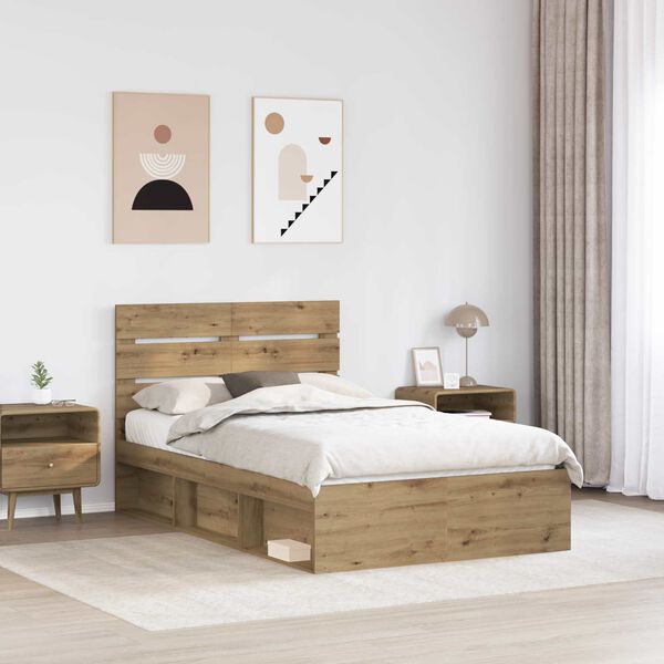 vidaXL Bed Frame Artisian Oak 120 x 190 cm Solid Pine Wood